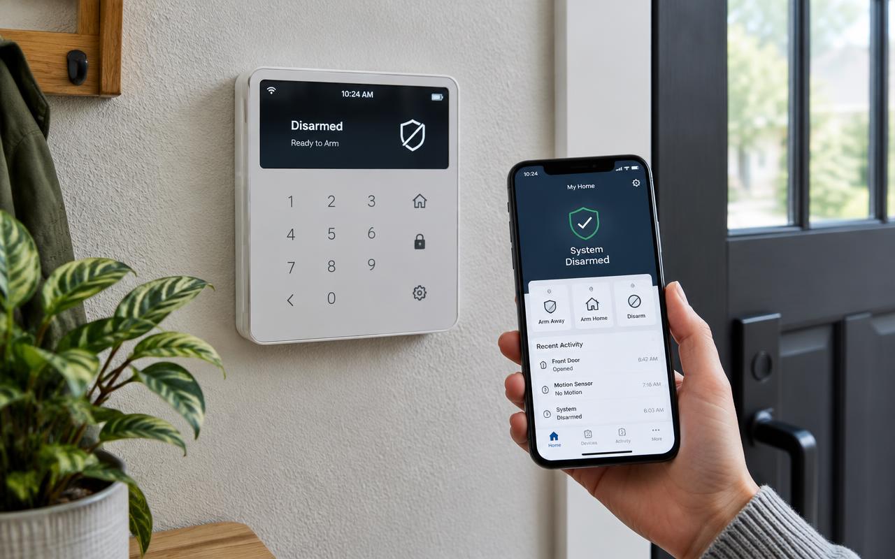 Alarmpanel og app til styring af hjemmets sikkerhed