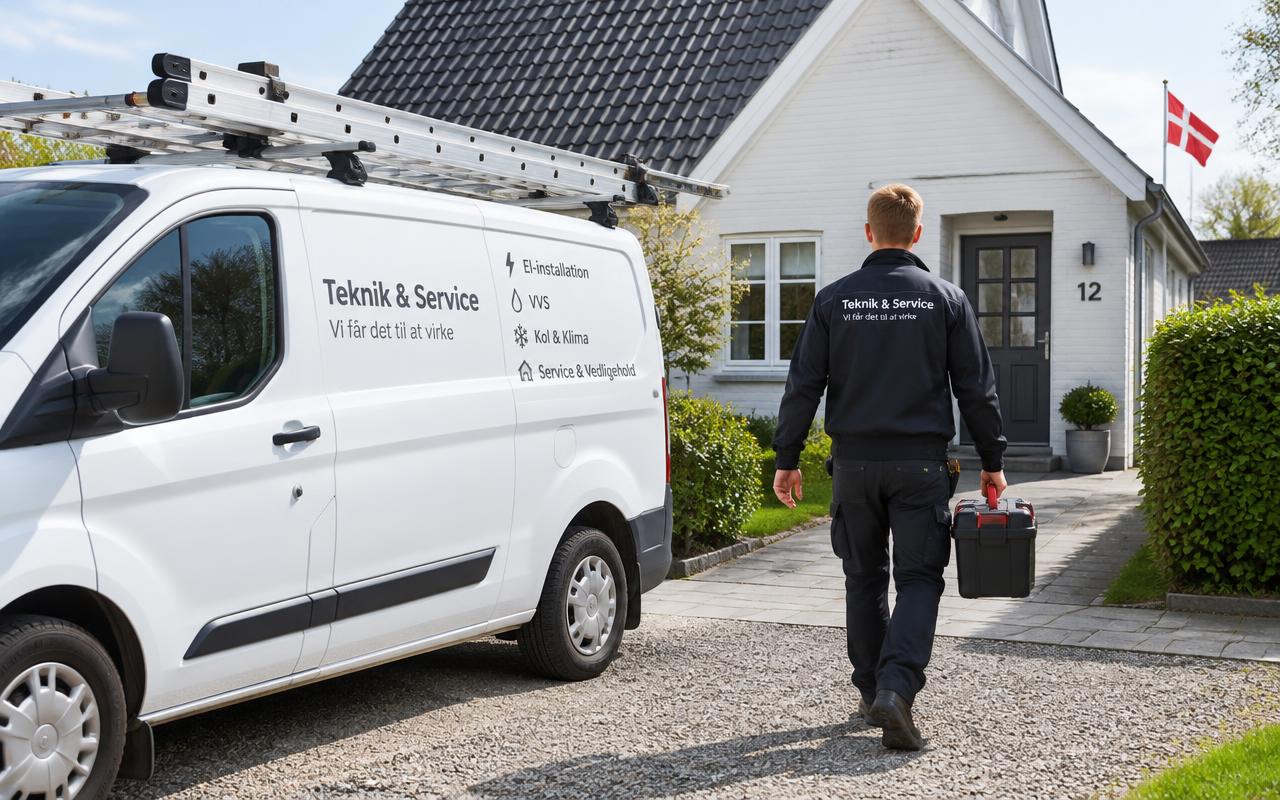 Servicevogn foran et hus